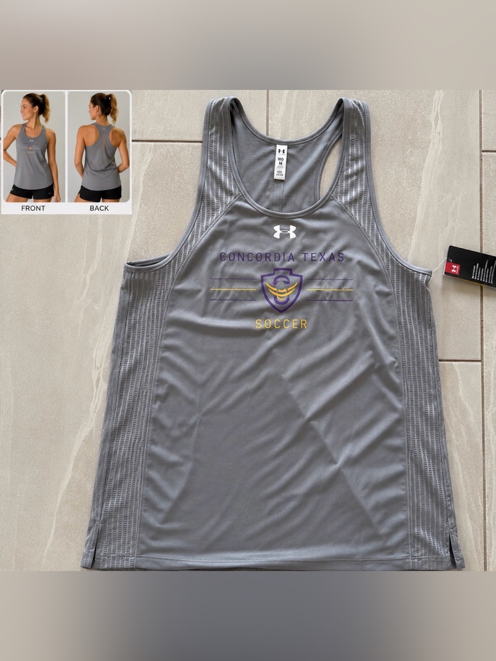 Under Armour HeatGear Tank Top NWT Women Medium Gray Concordia Texas Soccer Athl